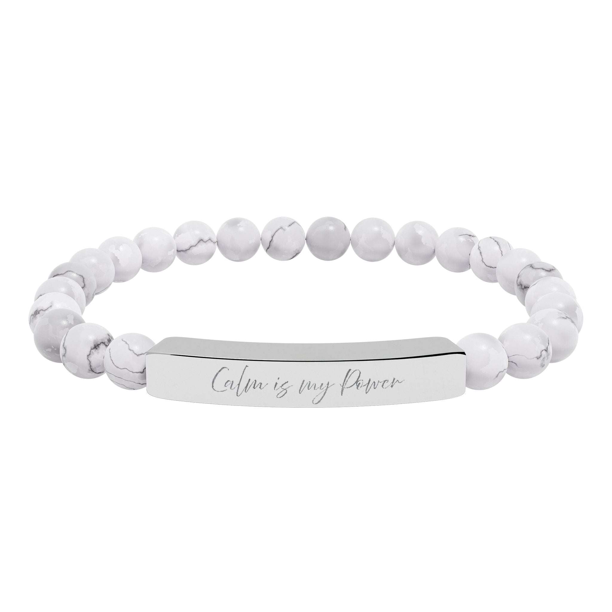 Calm Is My Power Natural Stone Bar Bracelet Stretch Beaded Gold Silver Minimalist Stainless Steel Self Love Jewelry