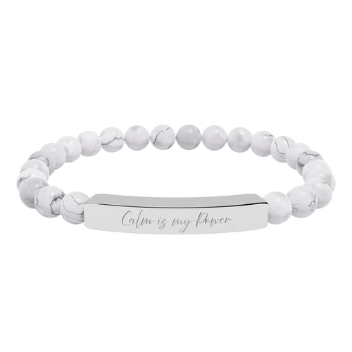 Calm Is My Power Natural Stone Bar Bracelet Stretch Beaded Gold Silver Minimalist Stainless Steel Self Love Jewelry
