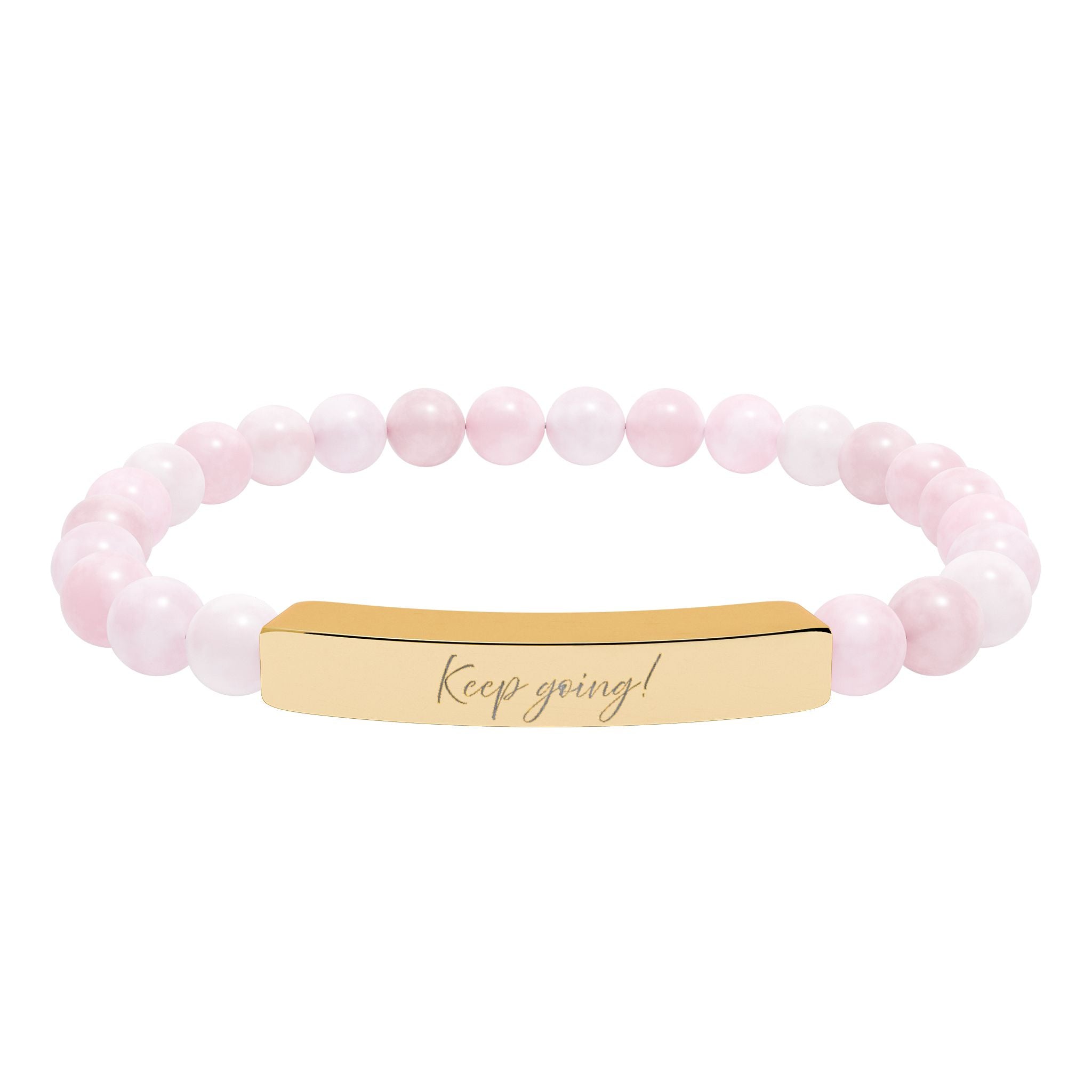 Keep Going Engraved Natural Stone Bar Bracelet Stretch Beaded Gold Silver Minimalist Stainless Steel Motivation Jewelry