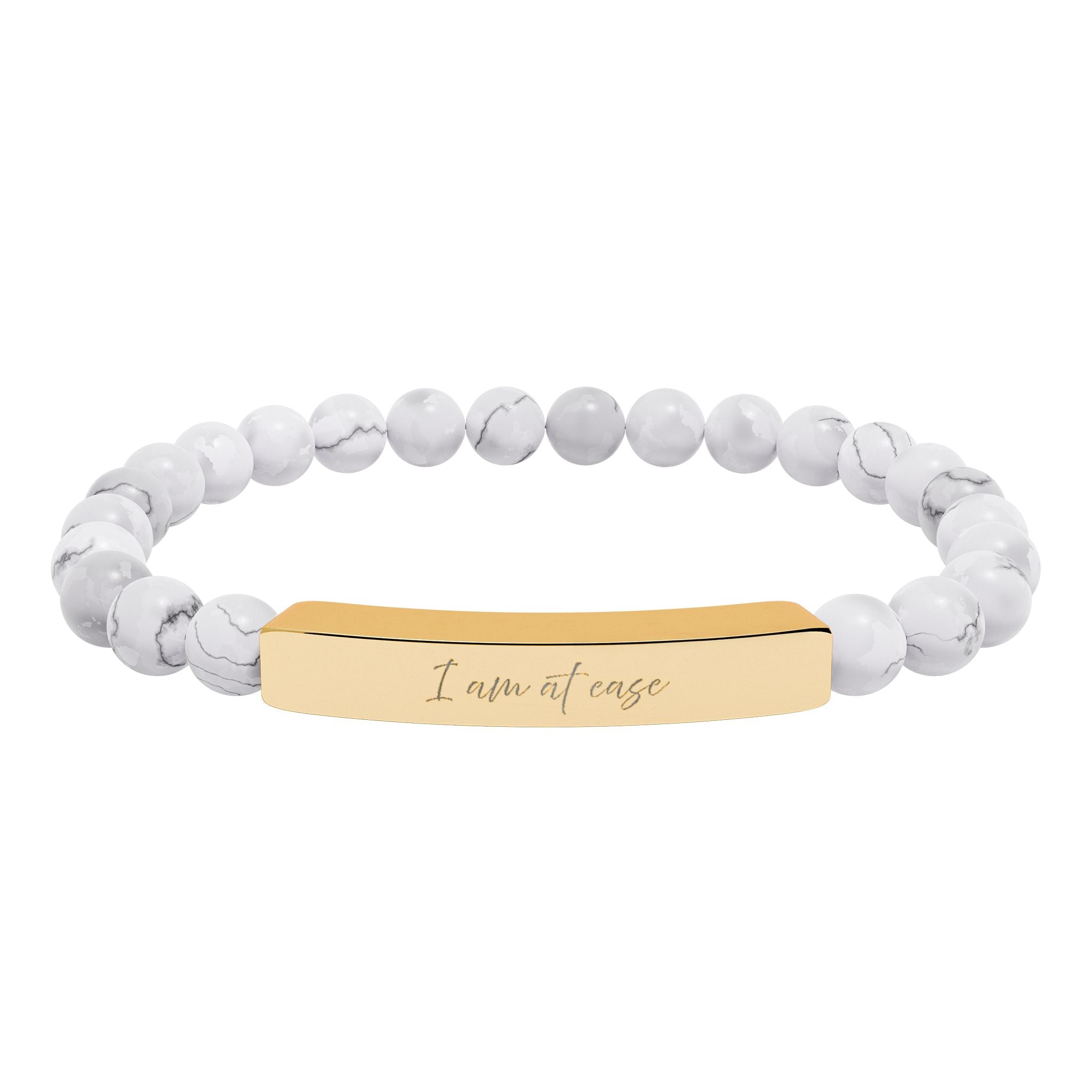 I Am At Ease Natural Stone Bar Bracelet Stretch Beaded Gold Silver Minimalist Stainless Steel Calm Jewelry