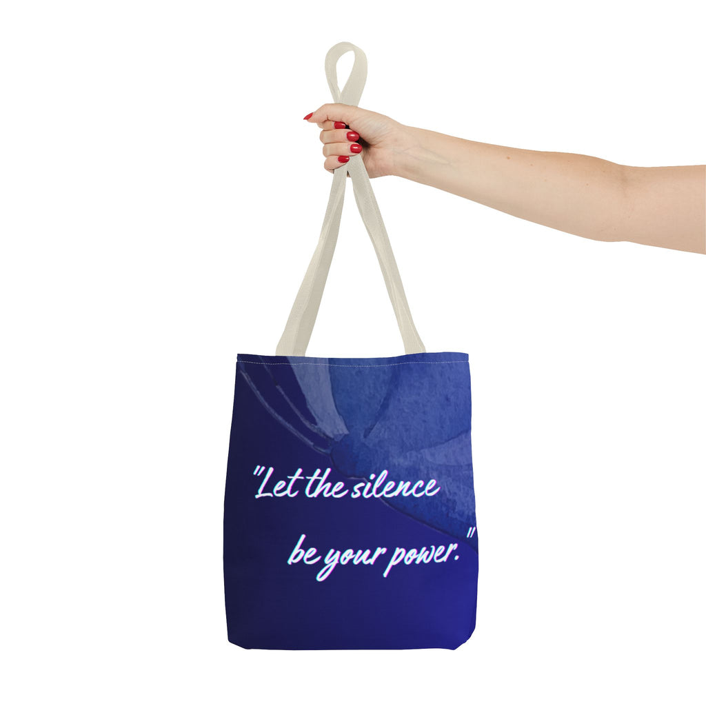 Let the Silence Be Your Power - Blue Floral Quote Tote Bag Inspirational Canvas Tote