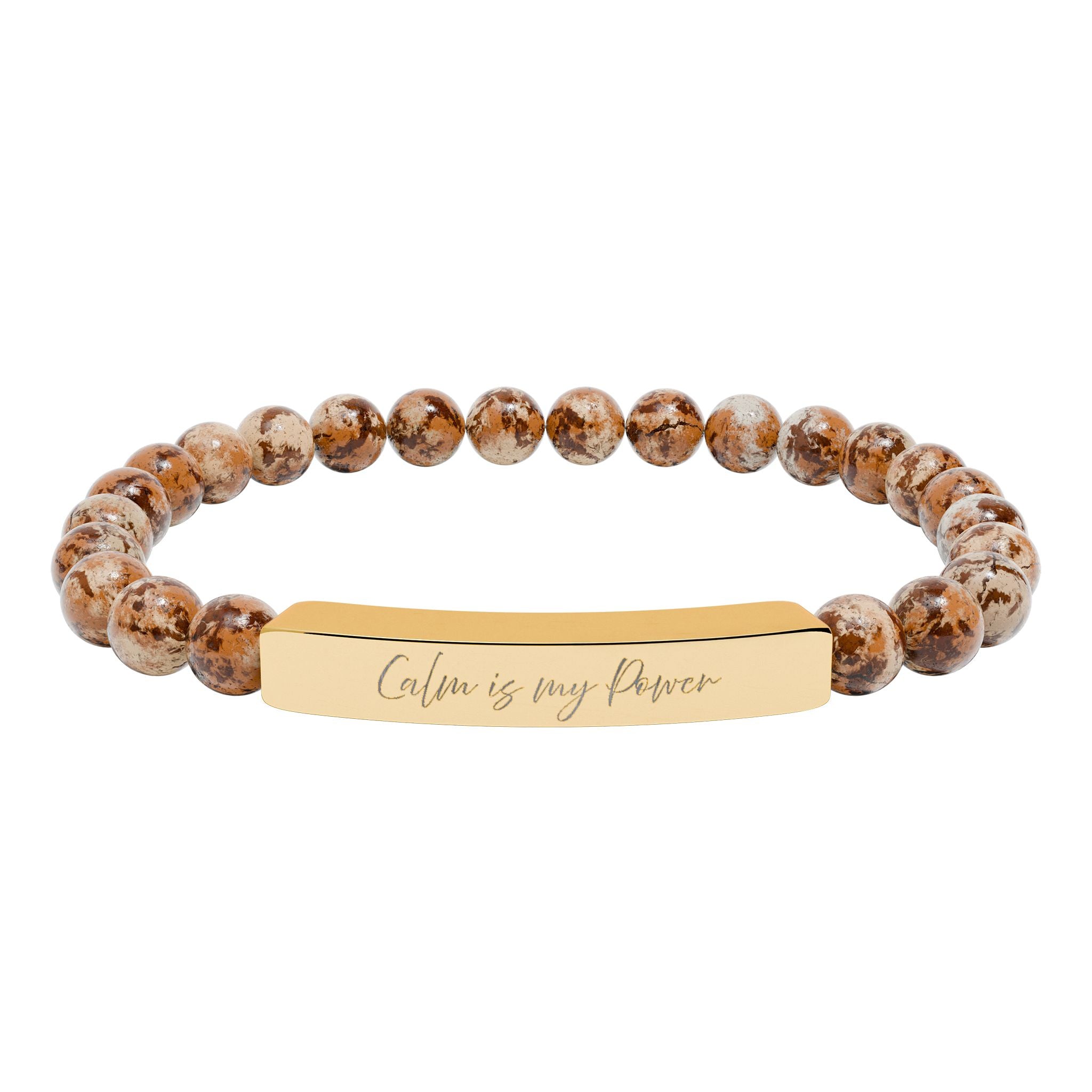 Calm Is My Power Natural Stone Bar Bracelet Stretch Beaded Gold Silver Minimalist Stainless Steel Self Love Jewelry