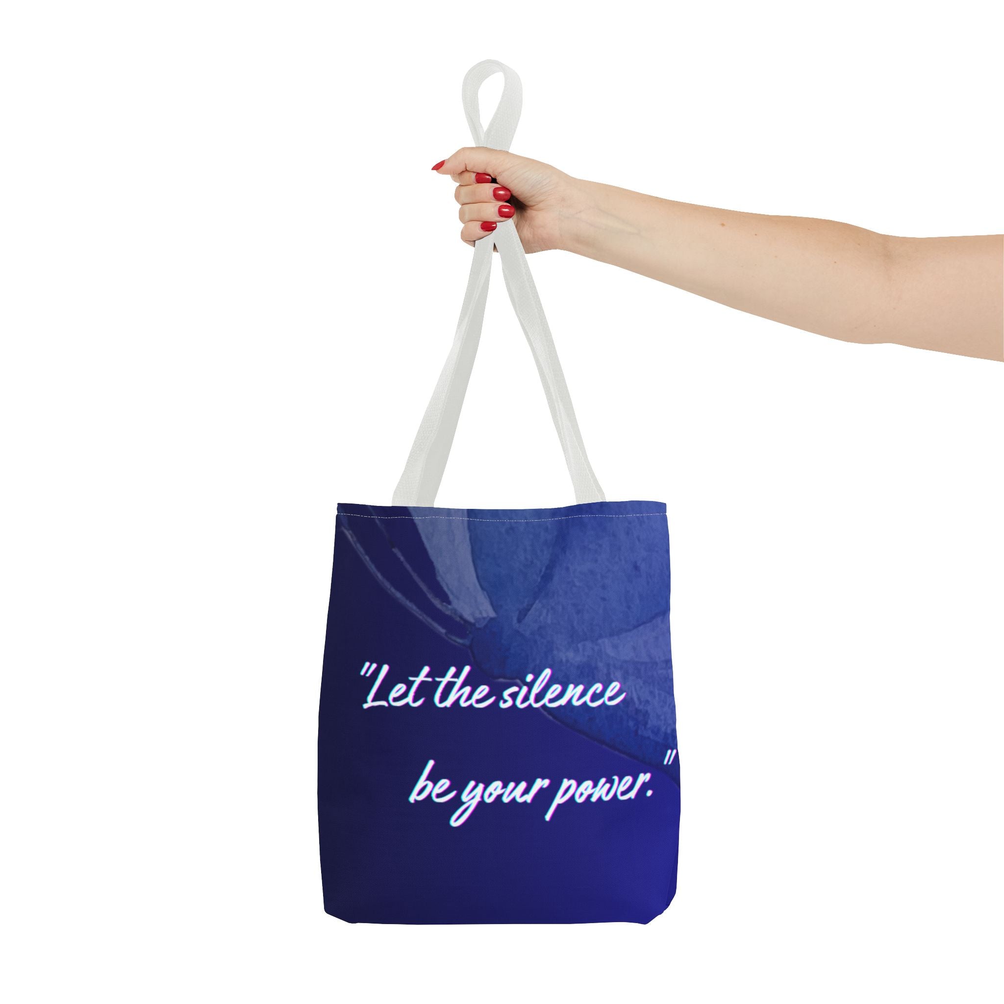 Let the Silence Be Your Power - Blue Floral Quote Tote Bag Inspirational Canvas Tote