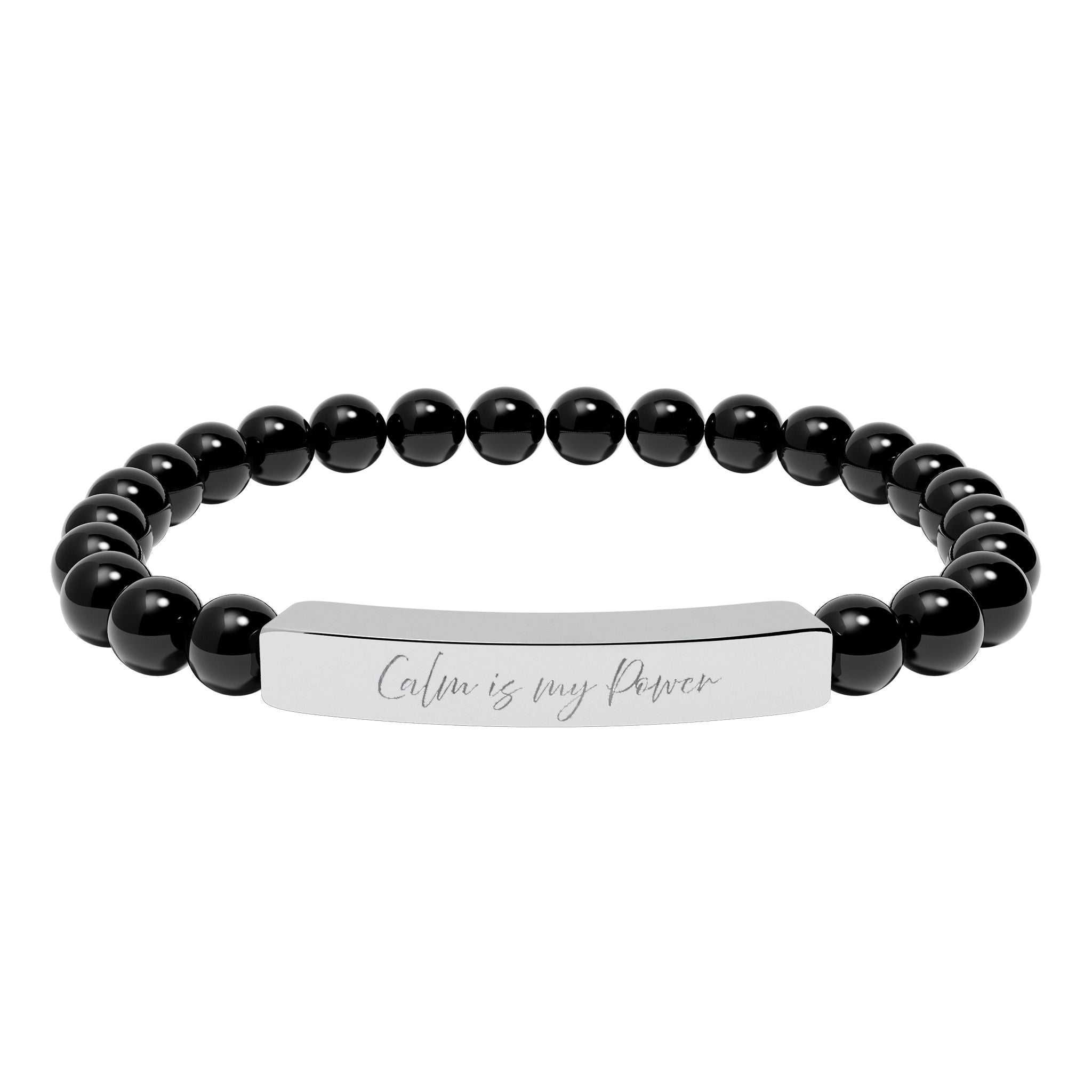 Calm Is My Power Natural Stone Bar Bracelet Stretch Beaded Gold Silver Minimalist Stainless Steel Self Love Jewelry