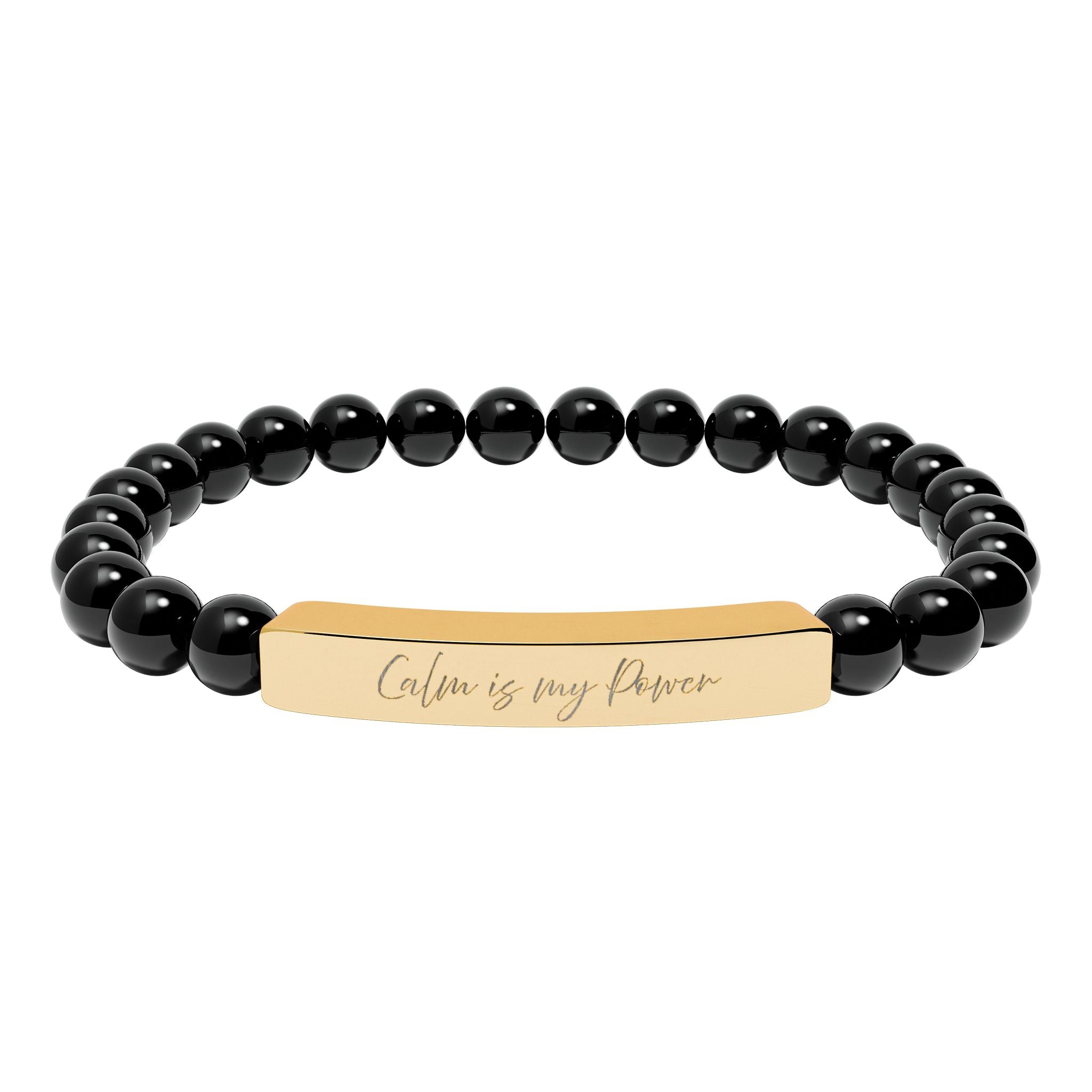 Calm Is My Power Natural Stone Bar Bracelet Stretch Beaded Gold Silver Minimalist Stainless Steel Self Love Jewelry
