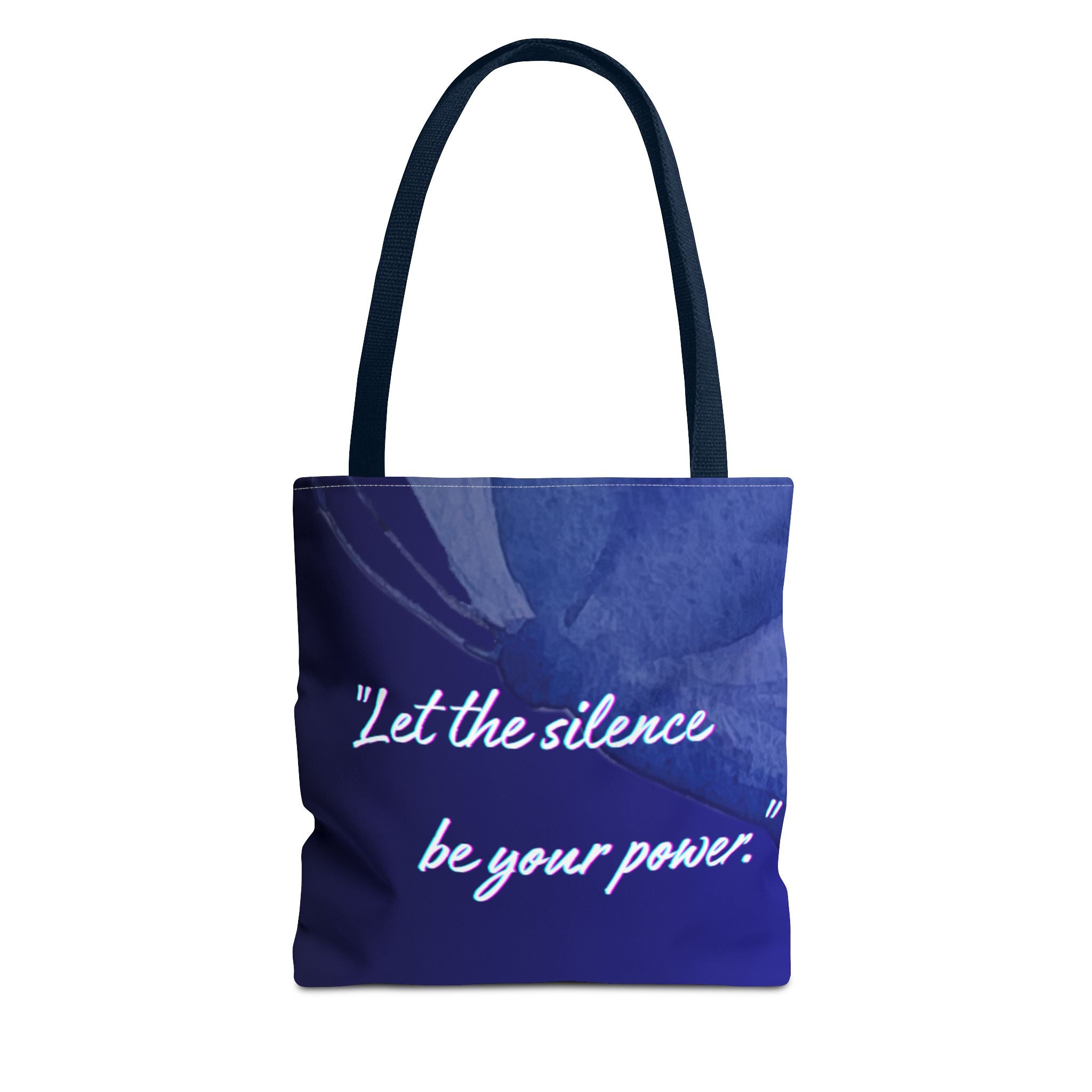 Let the Silence Be Your Power - Blue Floral Quote Tote Bag Inspirational Canvas Tote