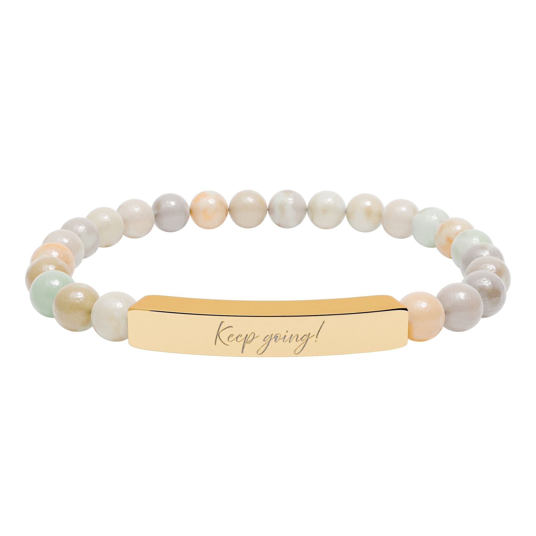 Keep Going Engraved Natural Stone Bar Bracelet Stretch Beaded Gold Silver Minimalist Stainless Steel Motivation Jewelry