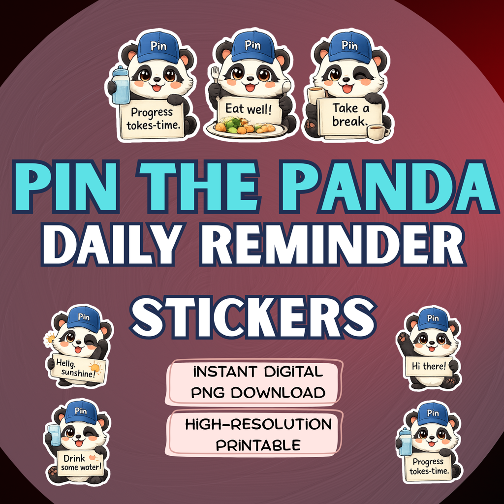 Pin Panda Motivational Sticker Pack Digital Download PNG Transparent Background