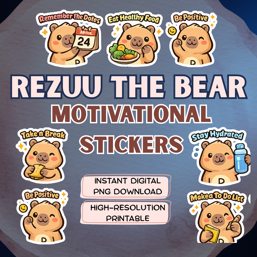 Reezu the Bear Positive 25 Sticker Pack Digital Download PNG Transparent Background