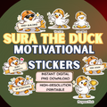 Sura the Duck Printable Sticker Bundle Digital Download Cute Duck Stickers PNG for Journals Planners Scrapbooking A4 Ready to Print