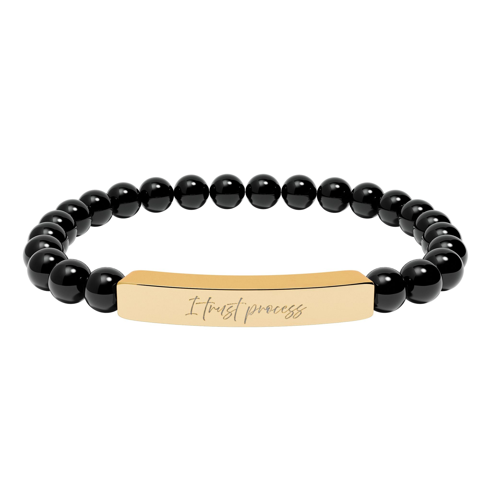 I Trust the Process Engraved Natural Stone Bar Bracelet Stretch Beaded Gold Silver Minimalist Stainless Steel Healing Jewelry