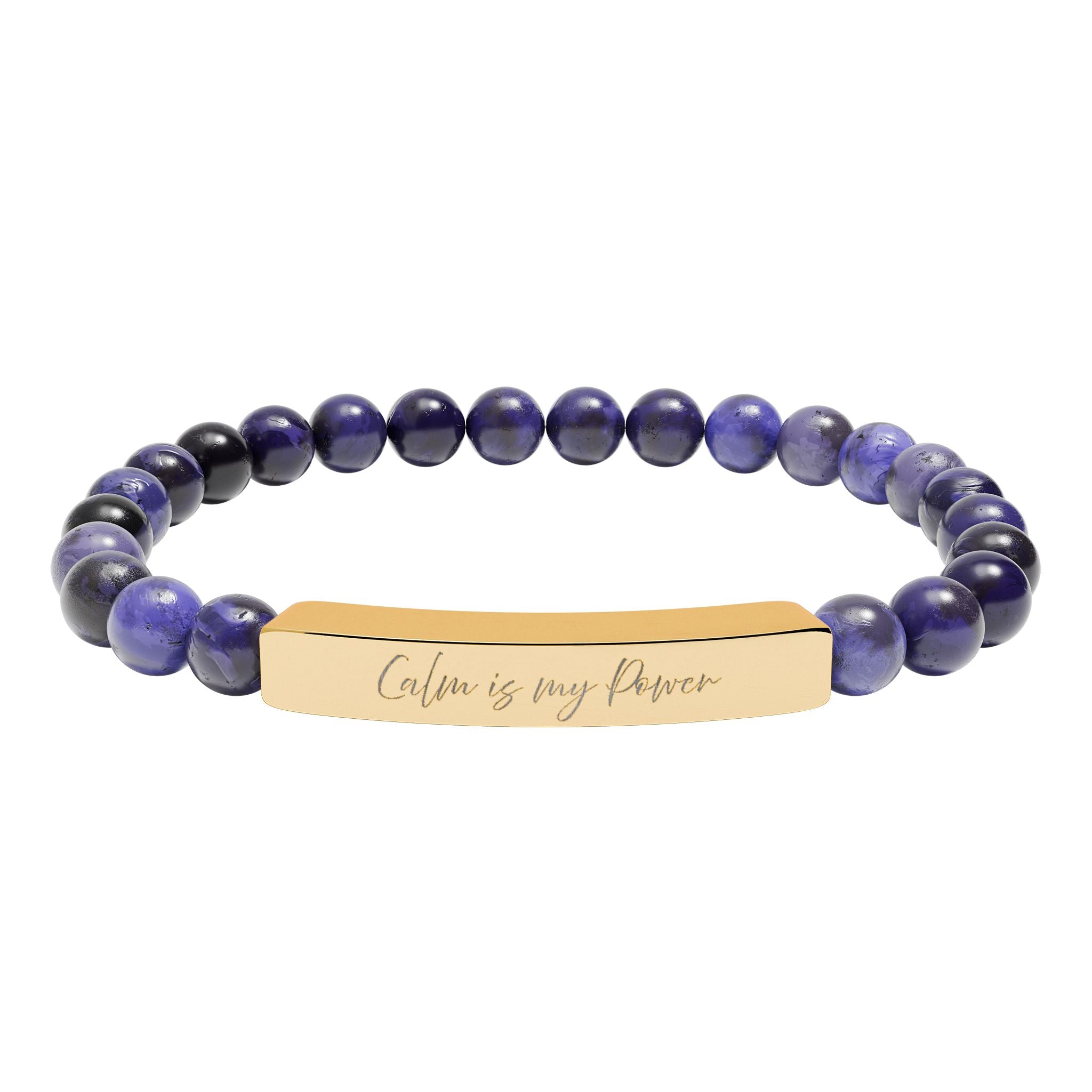 Calm Is My Power Natural Stone Bar Bracelet Stretch Beaded Gold Silver Minimalist Stainless Steel Self Love Jewelry