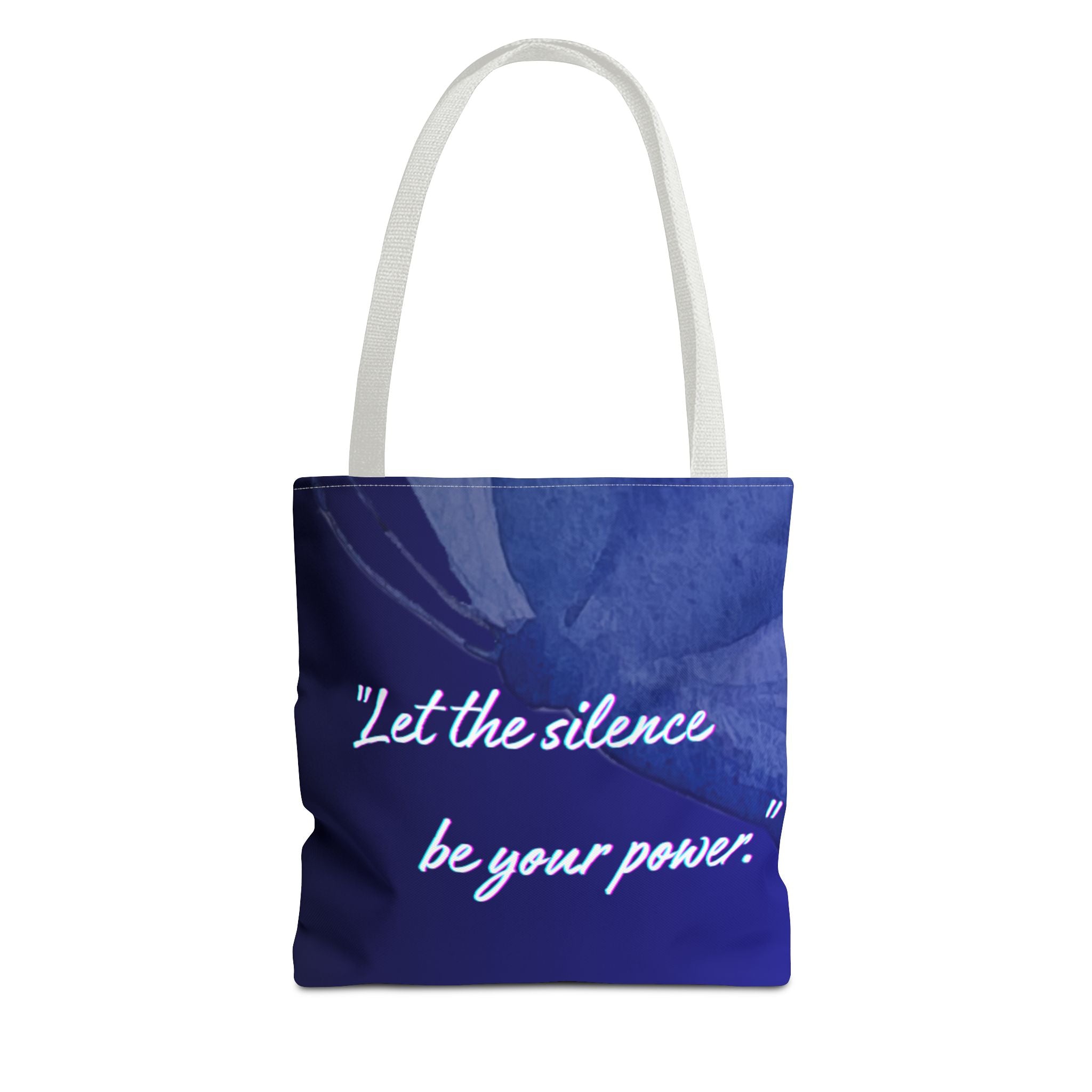Let the Silence Be Your Power - Blue Floral Quote Tote Bag Inspirational Canvas Tote