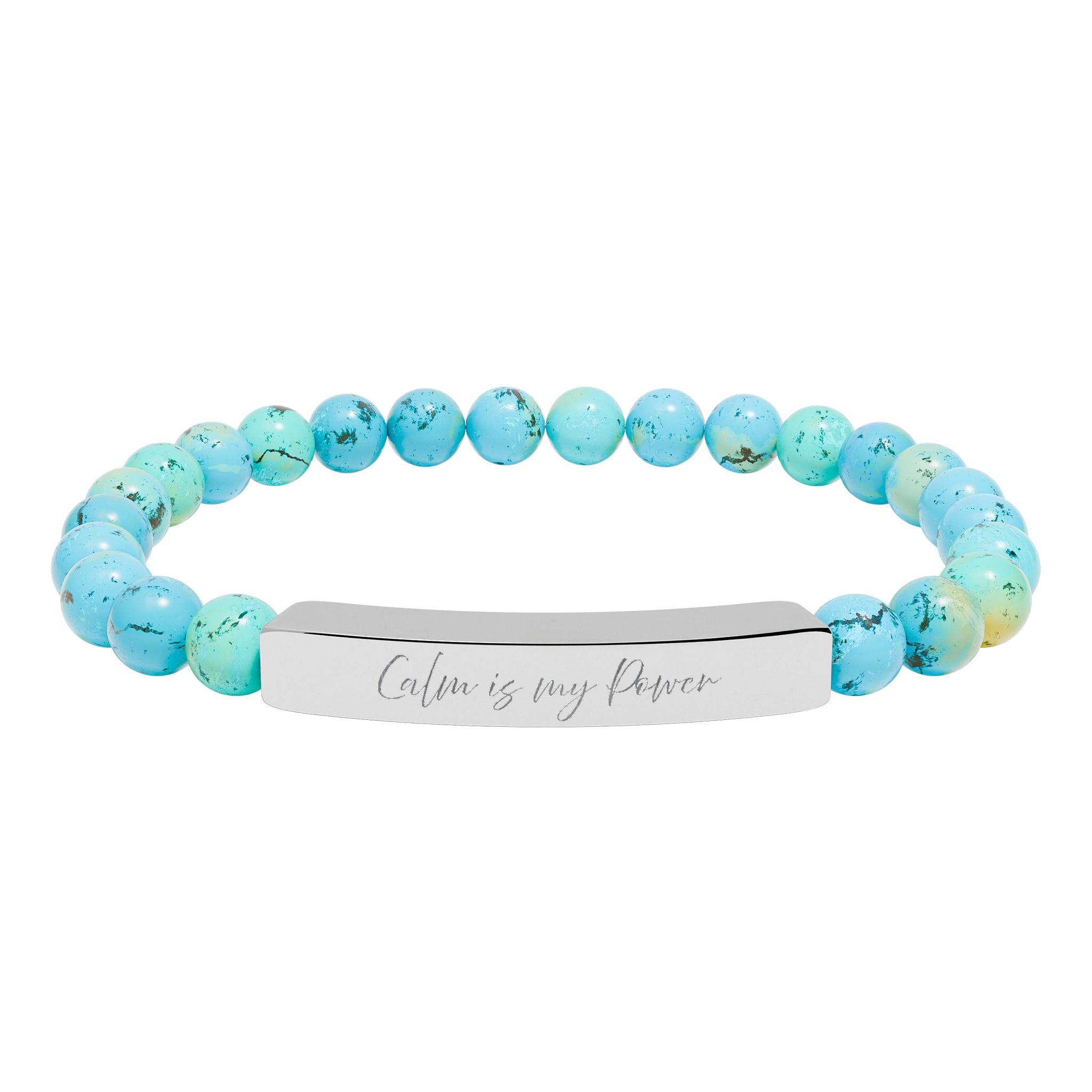 Calm Is My Power Natural Stone Bar Bracelet Stretch Beaded Gold Silver Minimalist Stainless Steel Self Love Jewelry