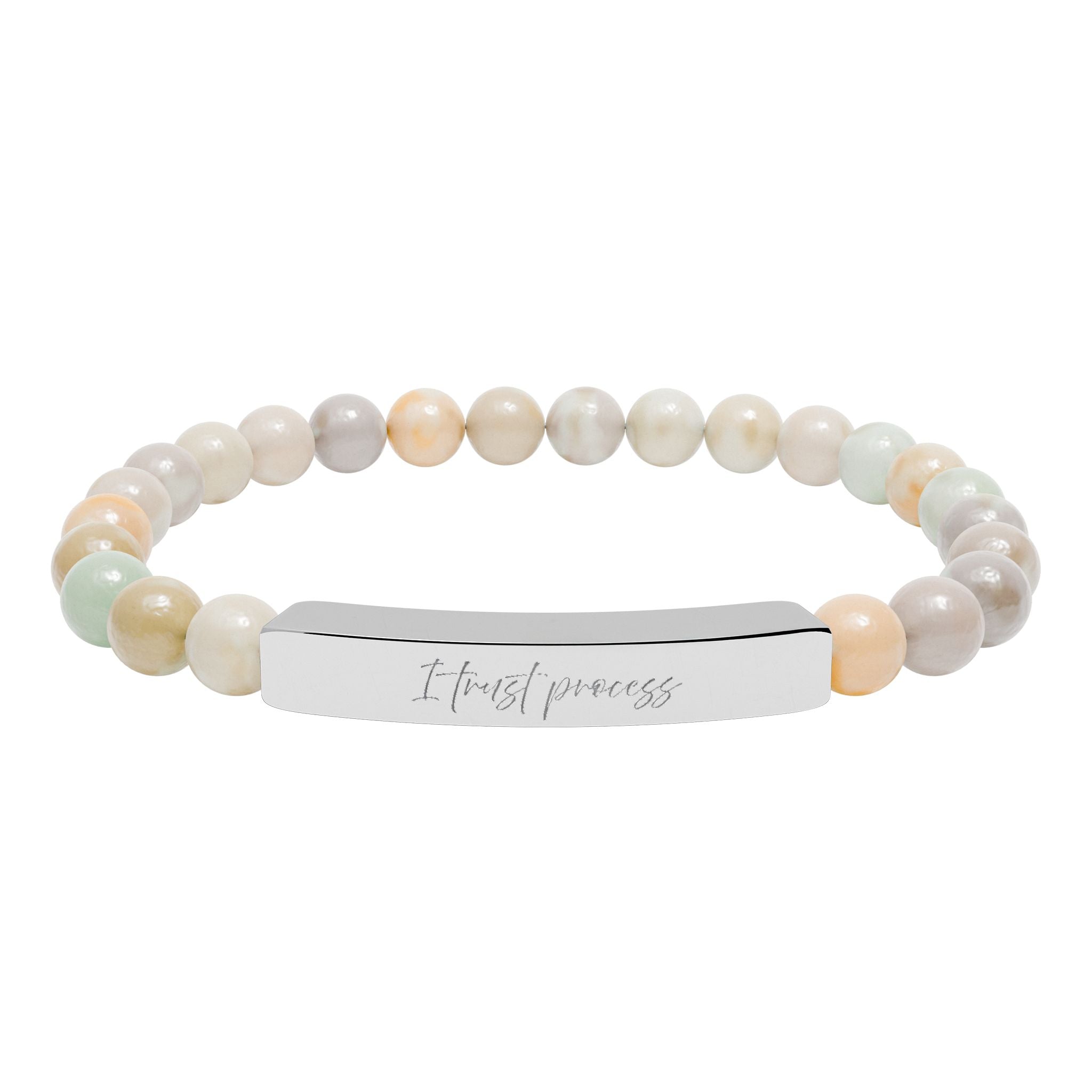 I Trust the Process Engraved Natural Stone Bar Bracelet Stretch Beaded Gold Silver Minimalist Stainless Steel Healing Jewelry
