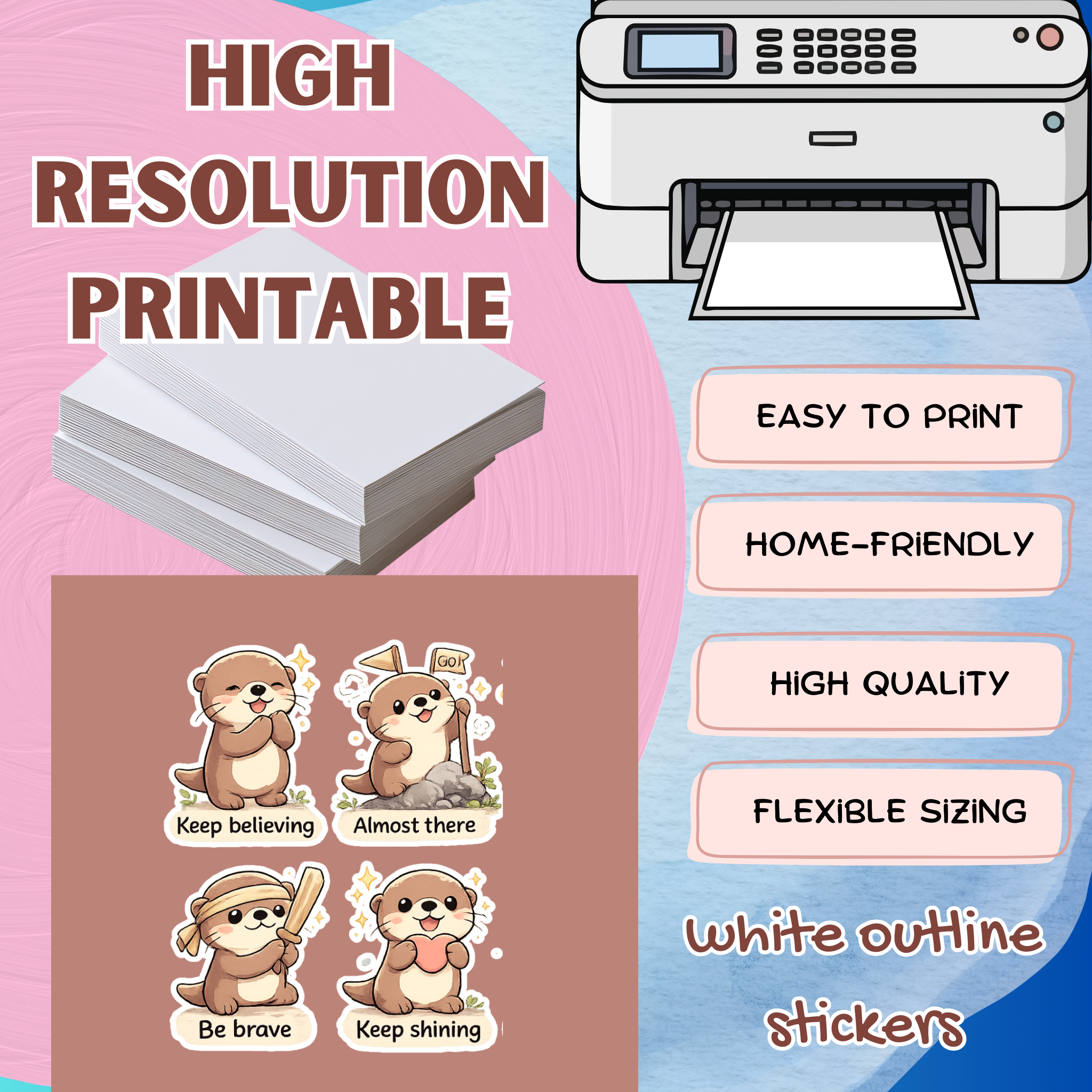 Ollie the Otter Motivational Digital Sticker Pack PNG Transparent Background