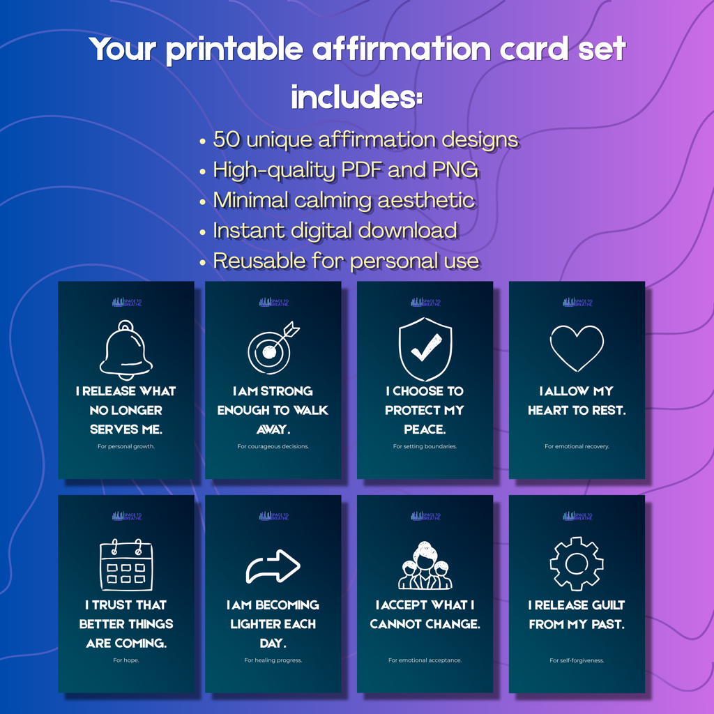 Letting Go & Emotional Freedom Affirmation Cards 50 Printable Cards | Healing Mindset Self-Love Digital Download