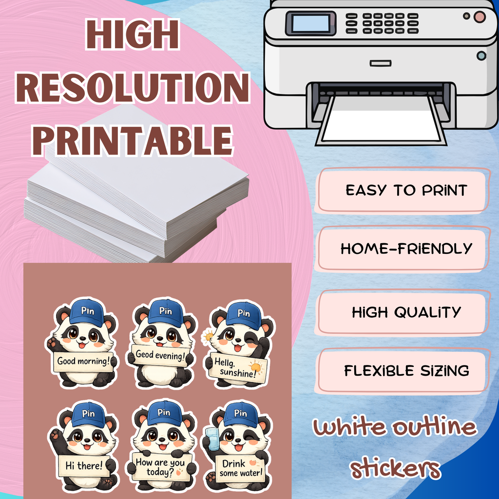 Pin Panda Motivational Sticker Pack Digital Download PNG Transparent Background