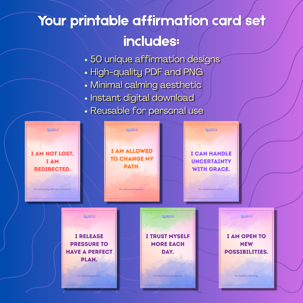 Quiet Healing Affirmation Cards 50 Printable Cards for When You Feel Lost