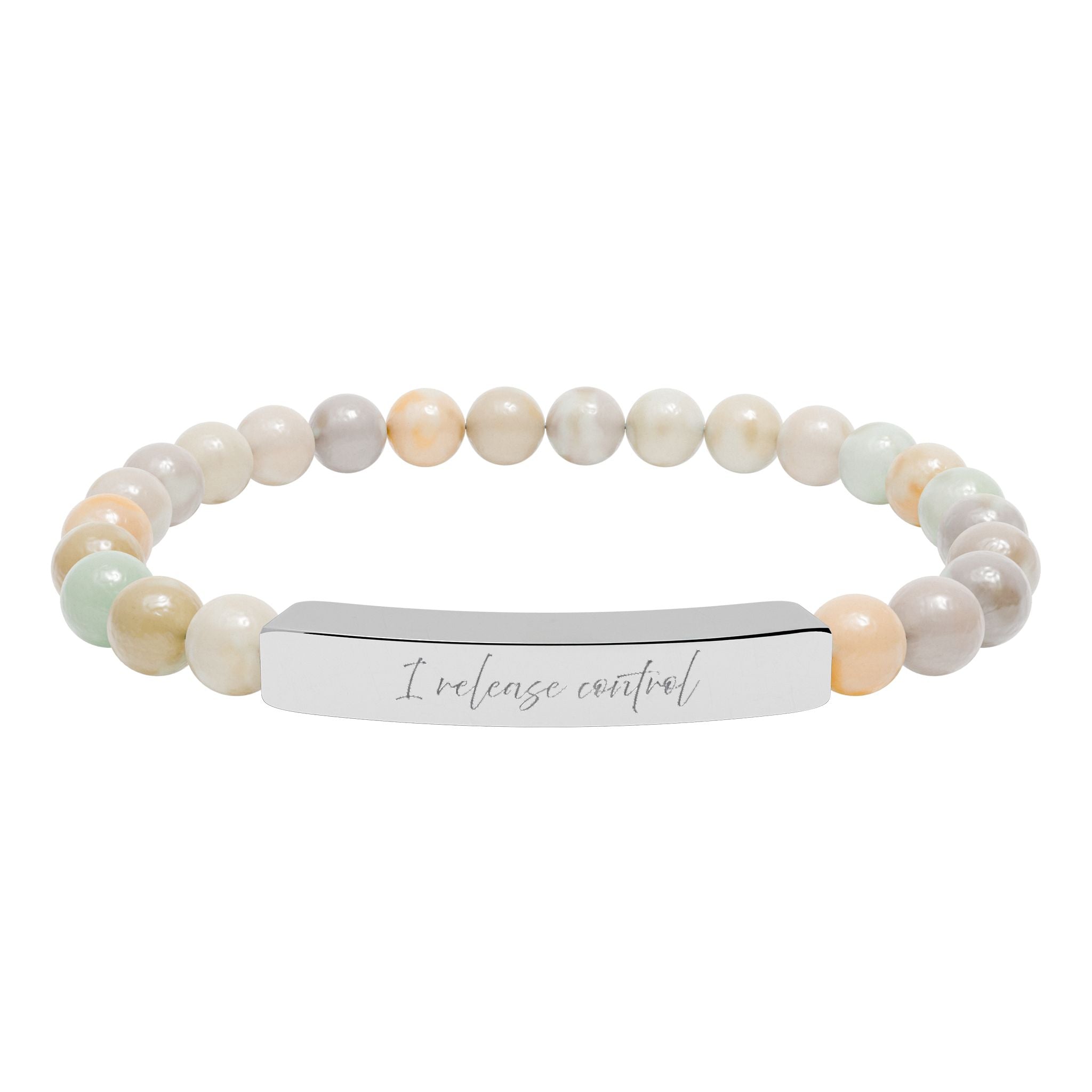 I Release Control Natural Stone Bar Bracelet Stretch Beaded Gold Silver Minimalist Stainless Steel Healing Jewelry