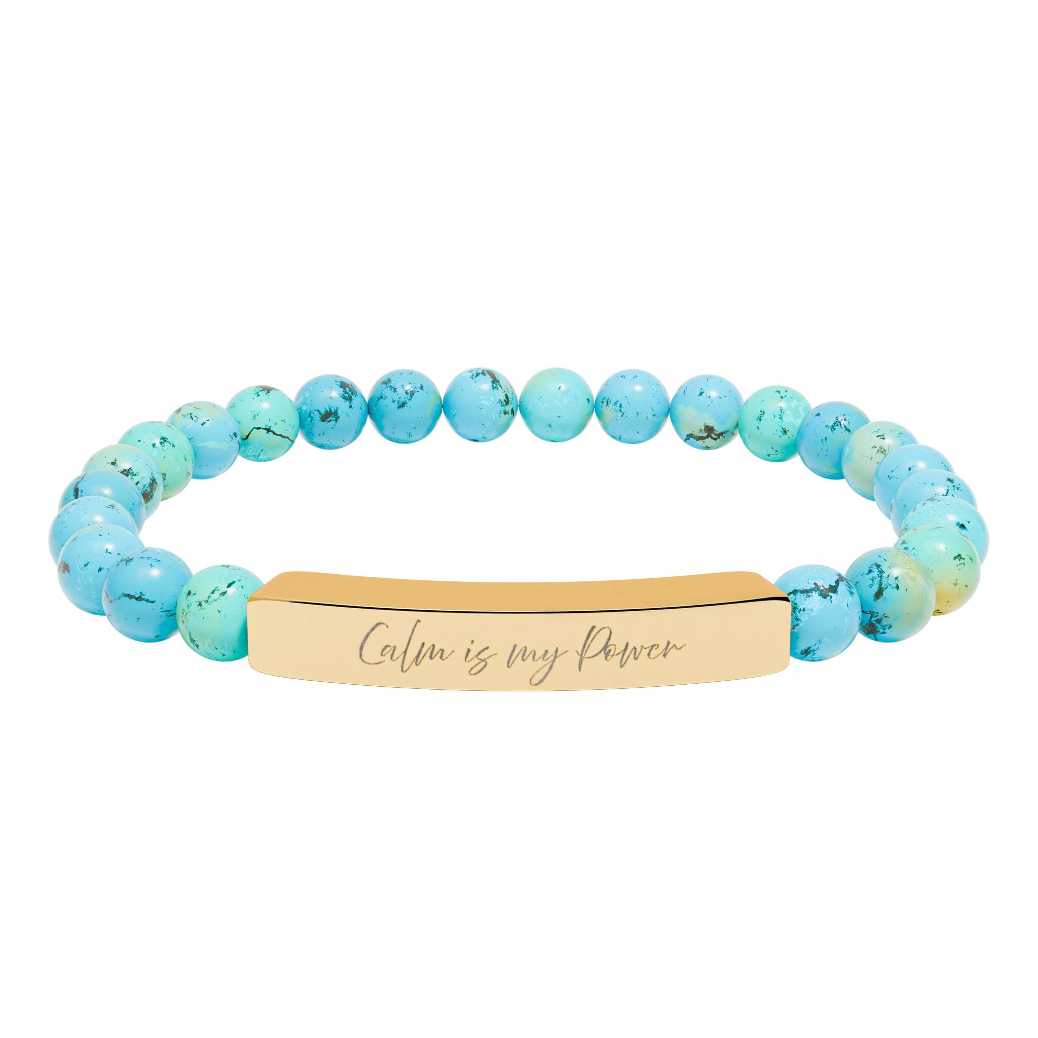 Calm Is My Power Natural Stone Bar Bracelet Stretch Beaded Gold Silver Minimalist Stainless Steel Self Love Jewelry
