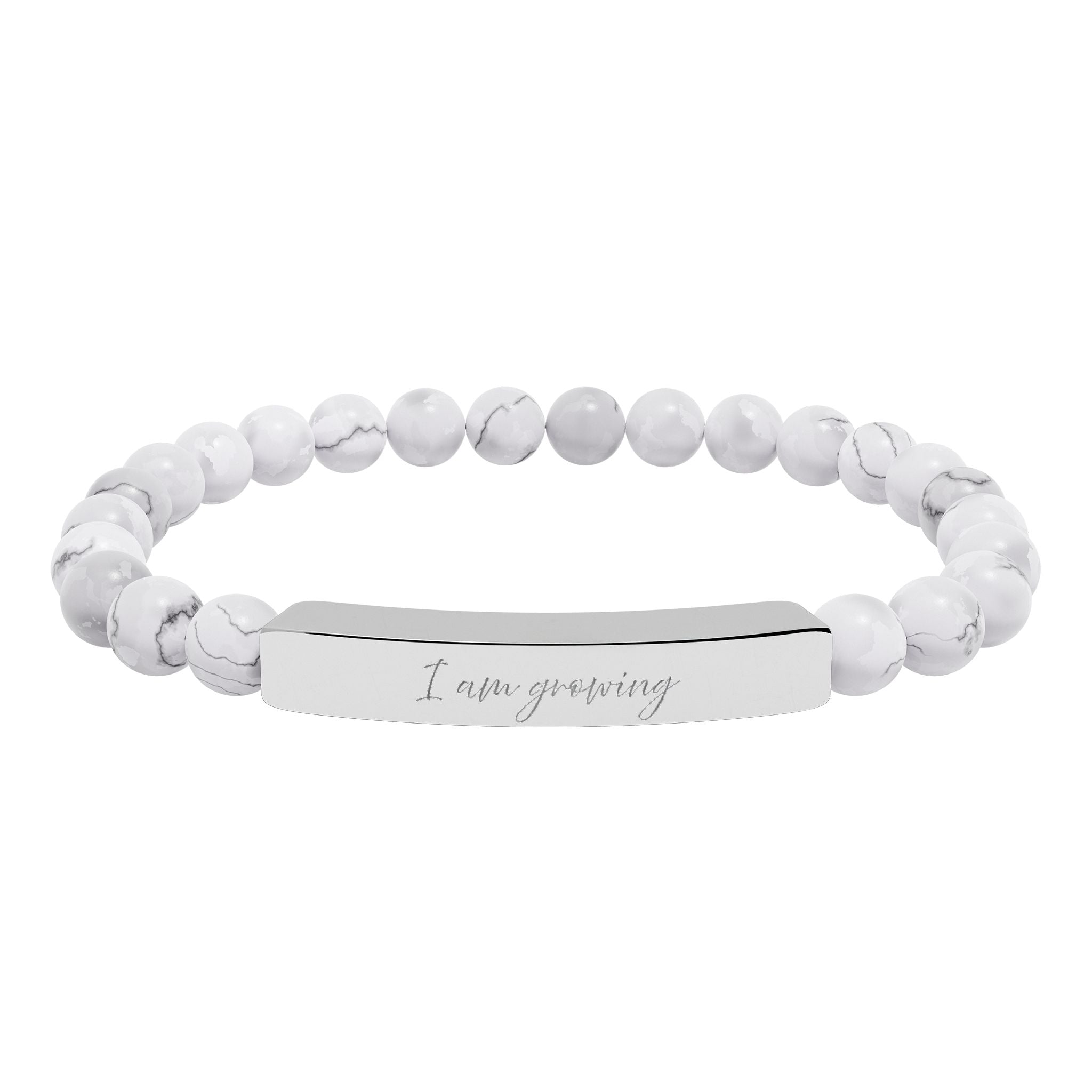 I Am Growing Engraved Natural Stone Bar Bracelet Stretch Beaded Gold Silver Minimalist Stainless Steel Growth Jewelry