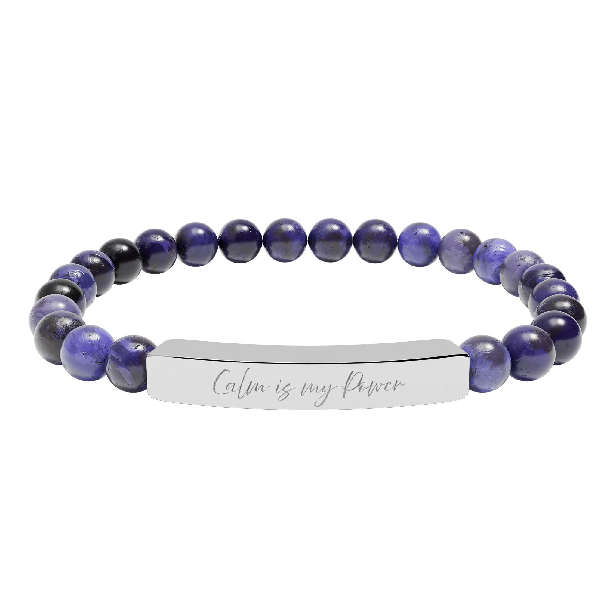 Calm Is My Power Natural Stone Bar Bracelet Stretch Beaded Gold Silver Minimalist Stainless Steel Self Love Jewelry