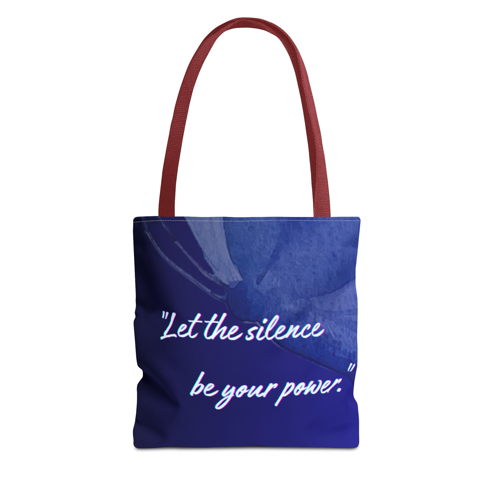 Let the Silence Be Your Power - Blue Floral Quote Tote Bag Inspirational Canvas Tote