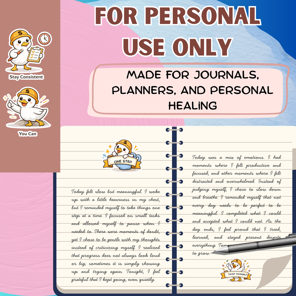 Sura the Duck Printable Sticker Bundle Digital Download Cute Duck Stickers PNG for Journals Planners Scrapbooking A4 Ready to Print