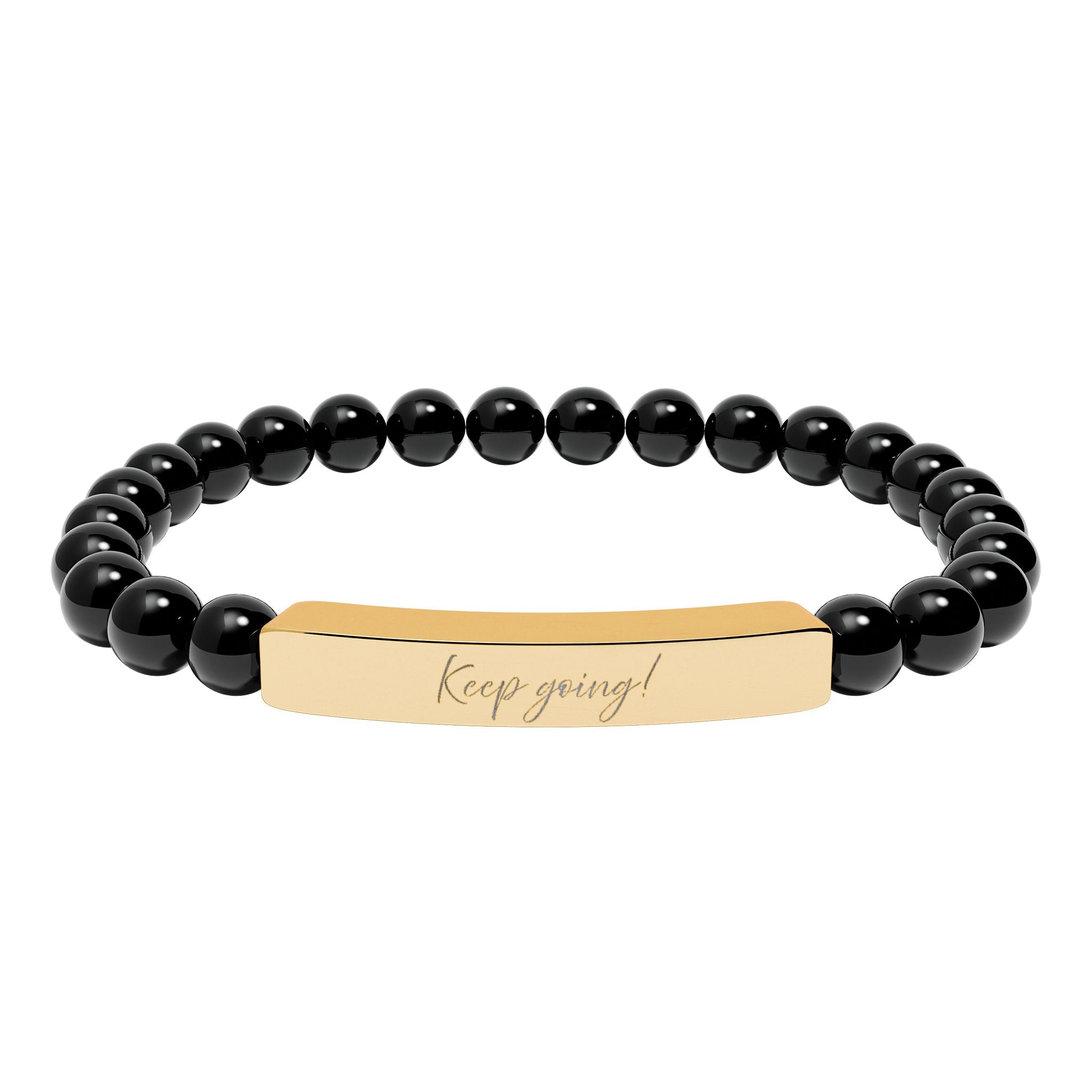 Keep Going Engraved Natural Stone Bar Bracelet Stretch Beaded Gold Silver Minimalist Stainless Steel Motivation Jewelry