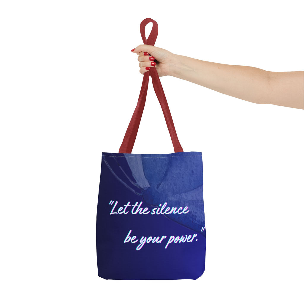 Let the Silence Be Your Power - Blue Floral Quote Tote Bag Inspirational Canvas Tote