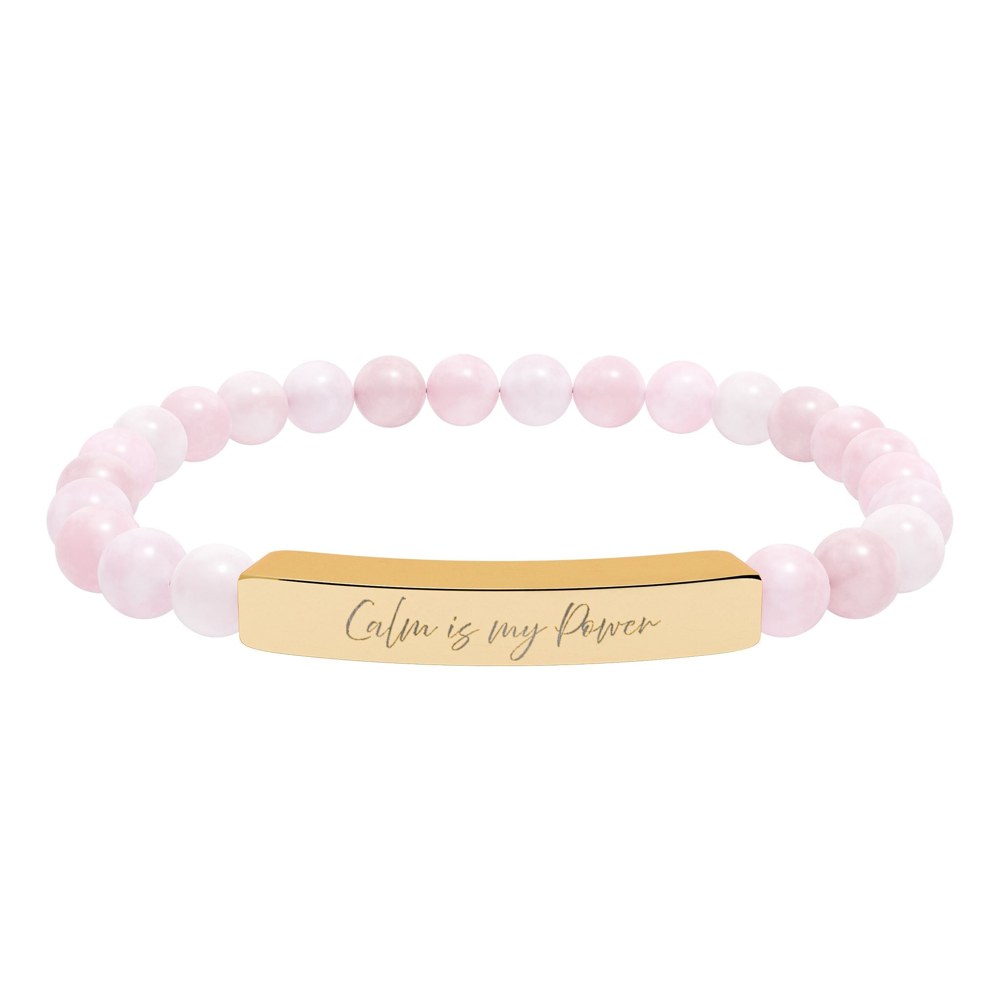 Calm Is My Power Natural Stone Bar Bracelet Stretch Beaded Gold Silver Minimalist Stainless Steel Self Love Jewelry