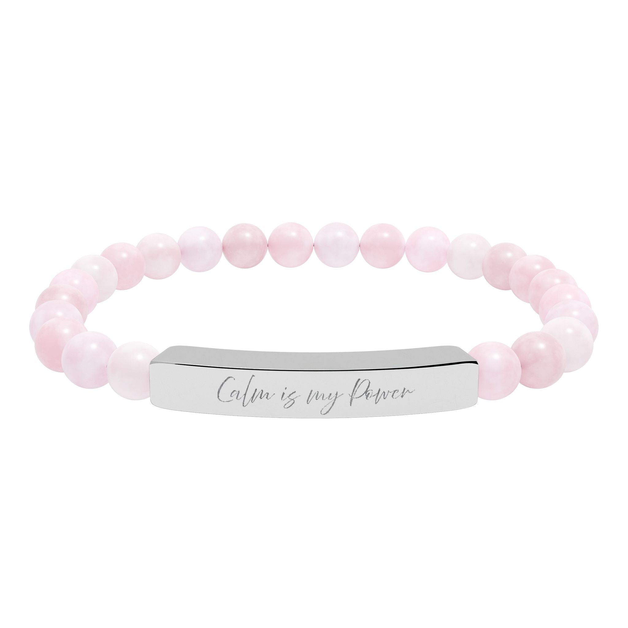 Calm Is My Power Natural Stone Bar Bracelet Stretch Beaded Gold Silver Minimalist Stainless Steel Self Love Jewelry