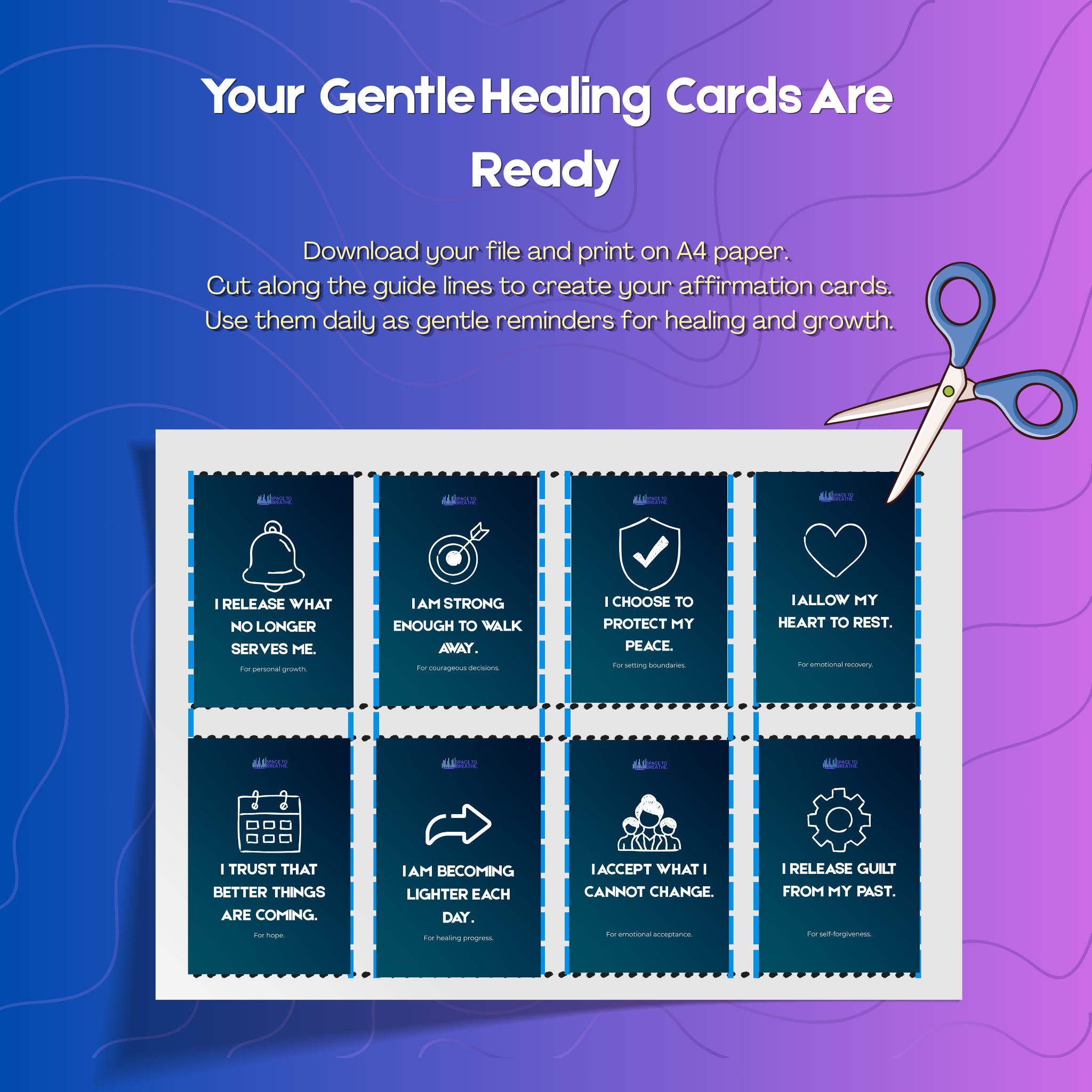 Letting Go & Emotional Freedom Affirmation Cards 50 Printable Cards | Healing Mindset Self-Love Digital Download