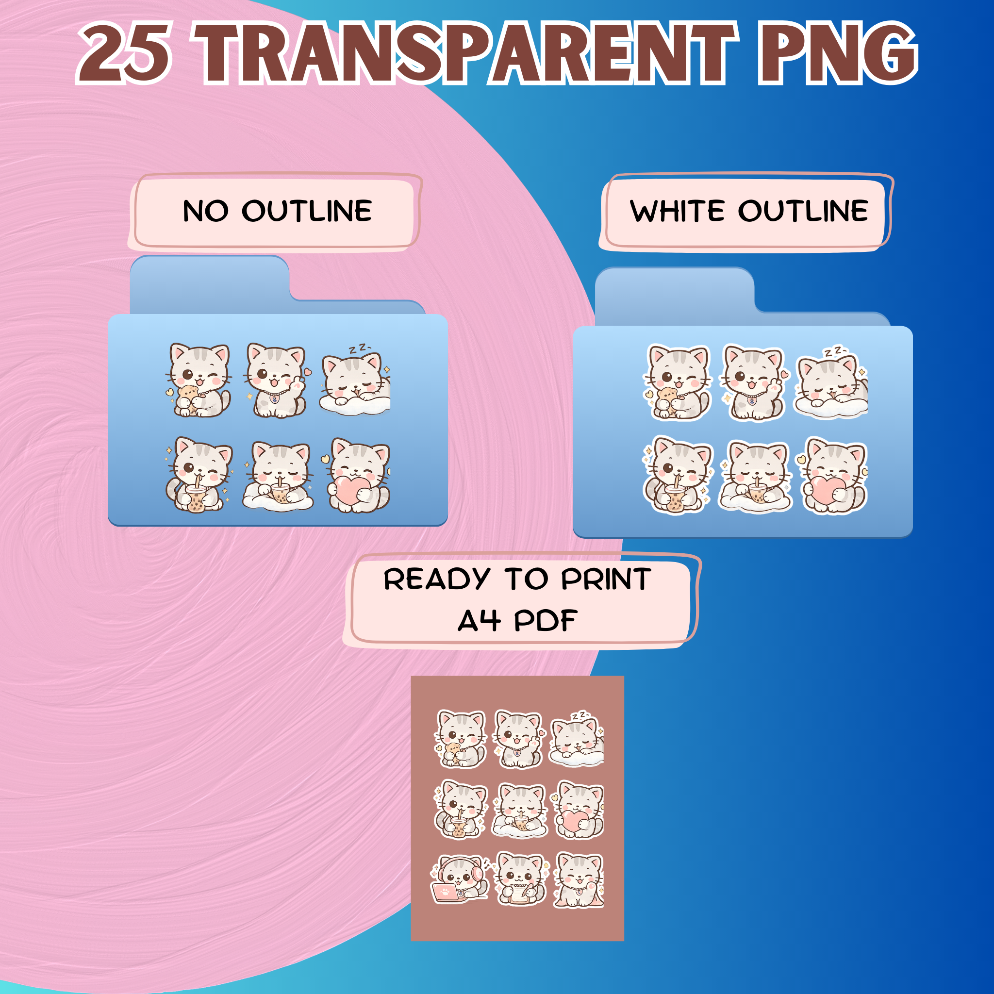 Beh the Cat Motivational Sticker Pack Digital Download PNG Transparent Background