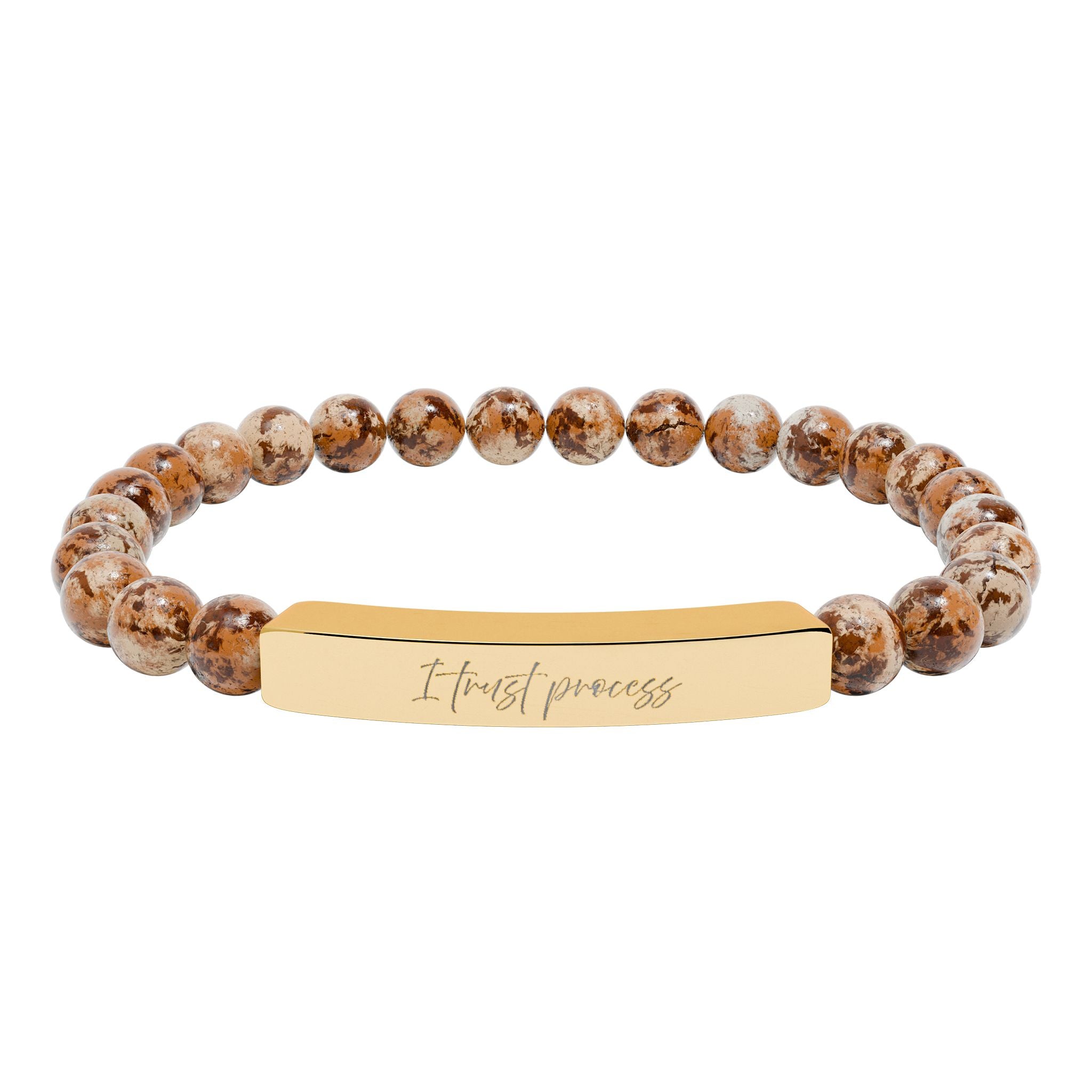 I Trust the Process Engraved Natural Stone Bar Bracelet Stretch Beaded Gold Silver Minimalist Stainless Steel Healing Jewelry