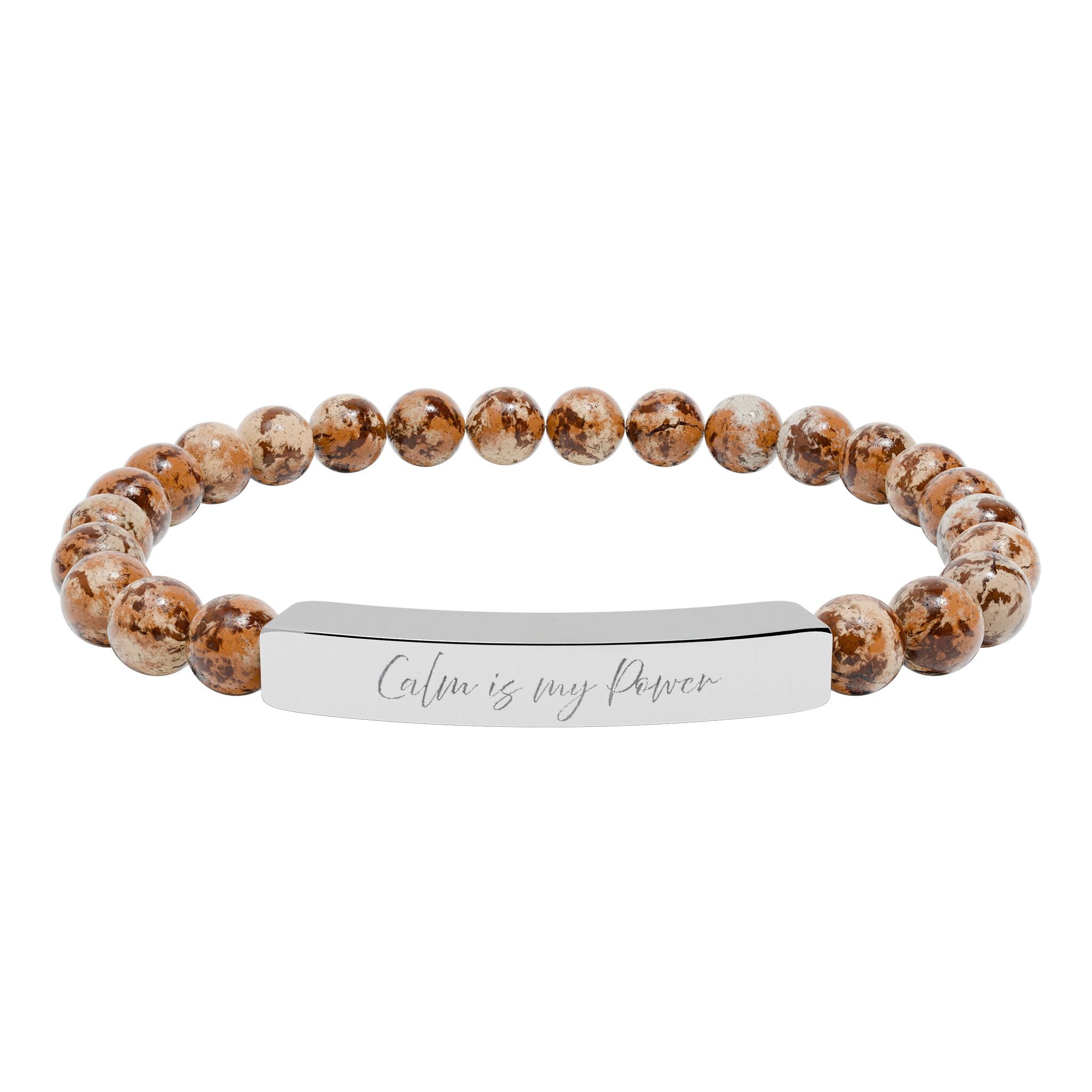 Calm Is My Power Natural Stone Bar Bracelet Stretch Beaded Gold Silver Minimalist Stainless Steel Self Love Jewelry
