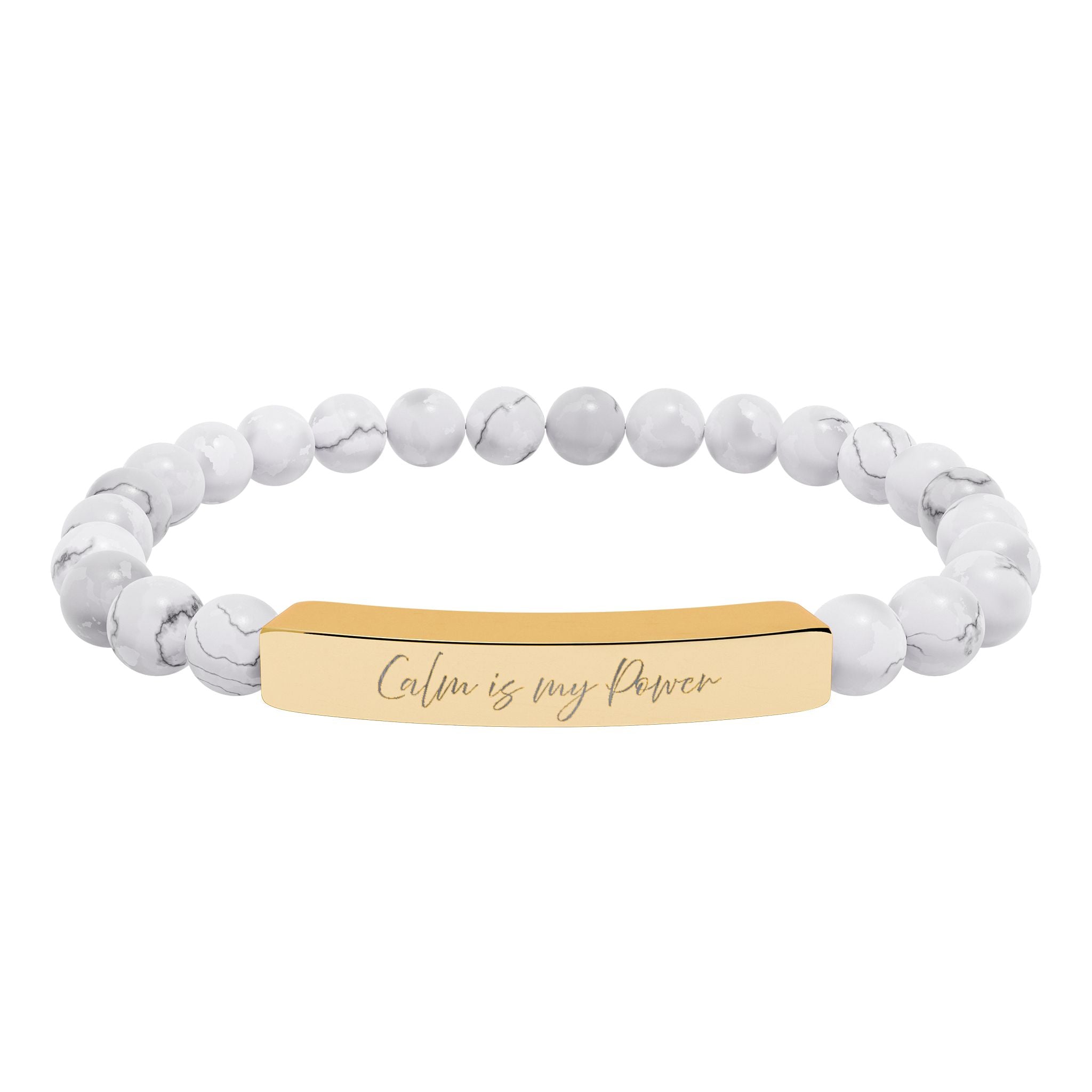 Calm Is My Power Natural Stone Bar Bracelet Stretch Beaded Gold Silver Minimalist Stainless Steel Self Love Jewelry