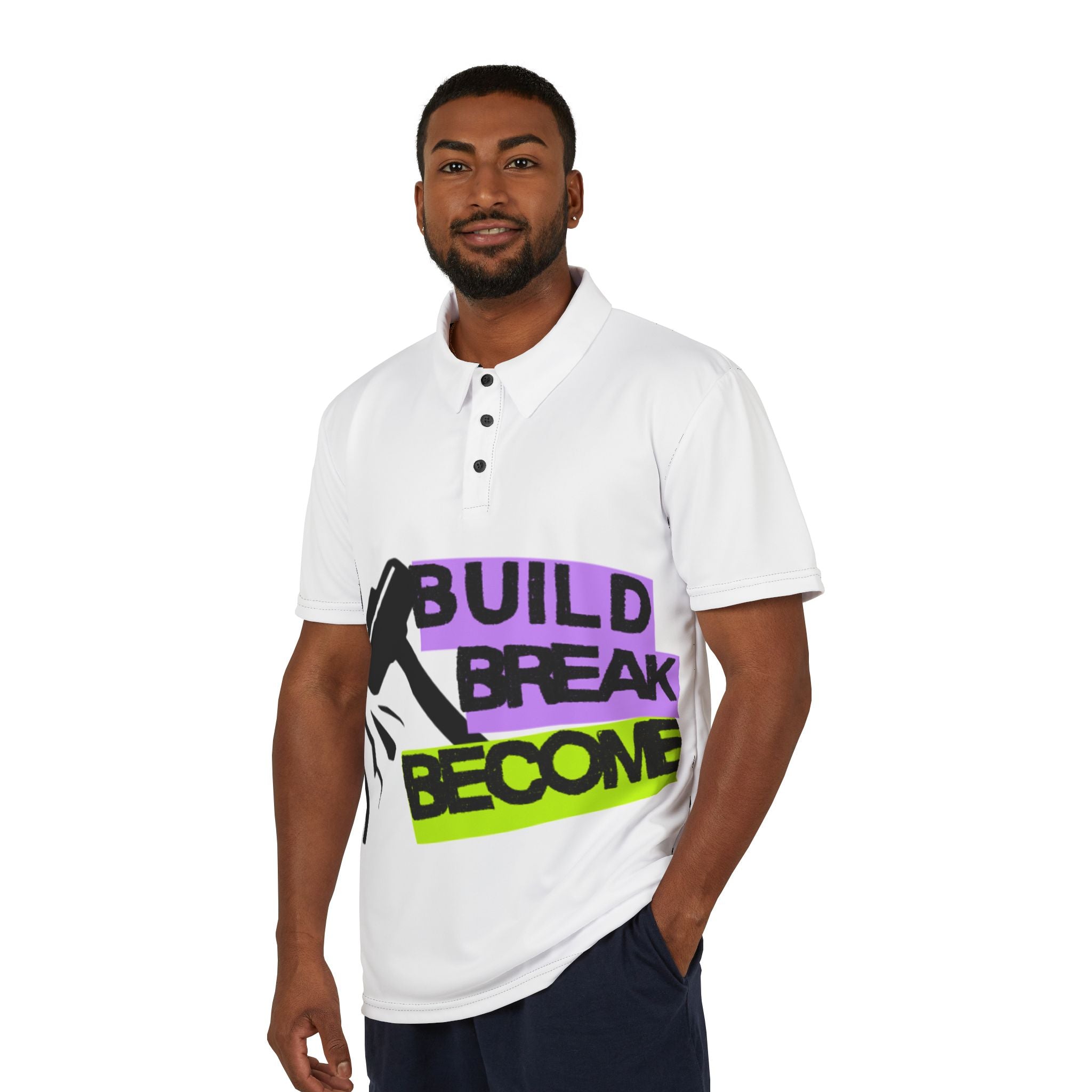 Polo Shirt — "Build Break Become" Graphic Polo for Builders & Creators
