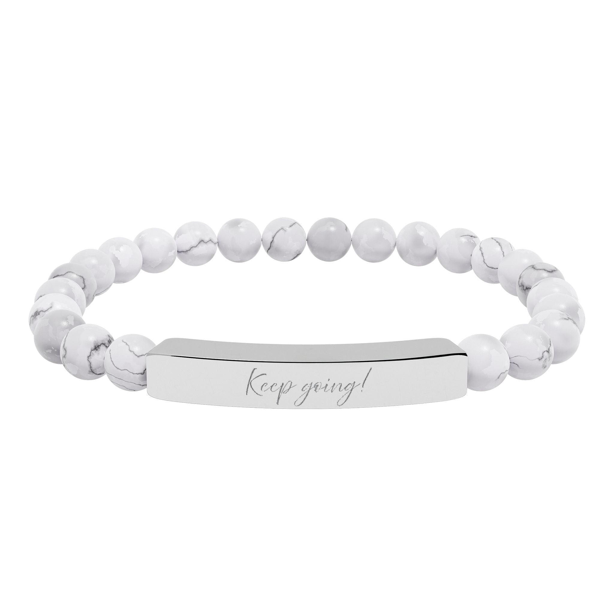 Keep Going Engraved Natural Stone Bar Bracelet Stretch Beaded Gold Silver Minimalist Stainless Steel Motivation Jewelry