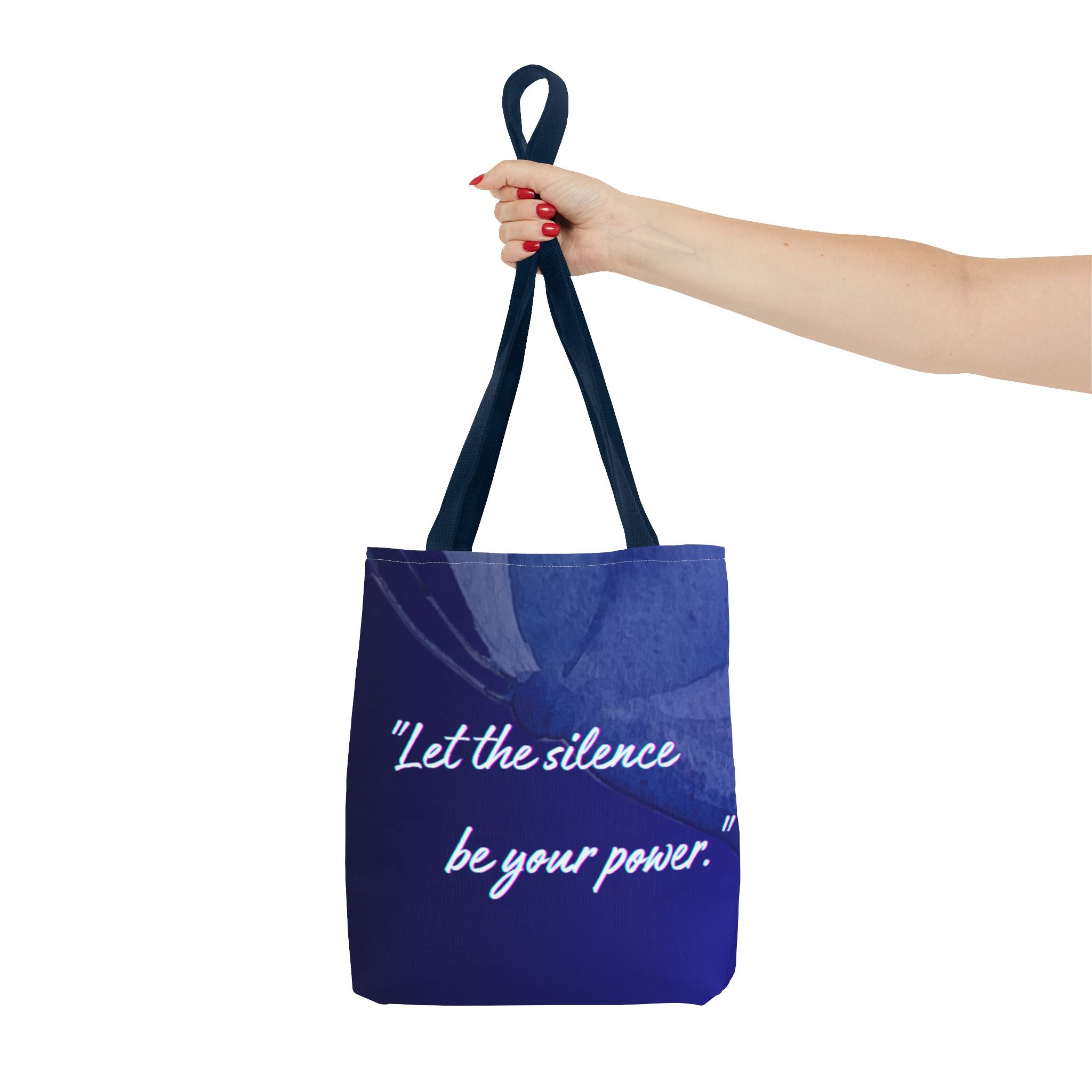Let the Silence Be Your Power - Blue Floral Quote Tote Bag Inspirational Canvas Tote